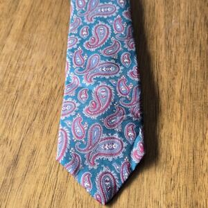 Envoy Mens Silk Paisley Tie Teal Red Purple Made in USA Classic Necktie 3.25"